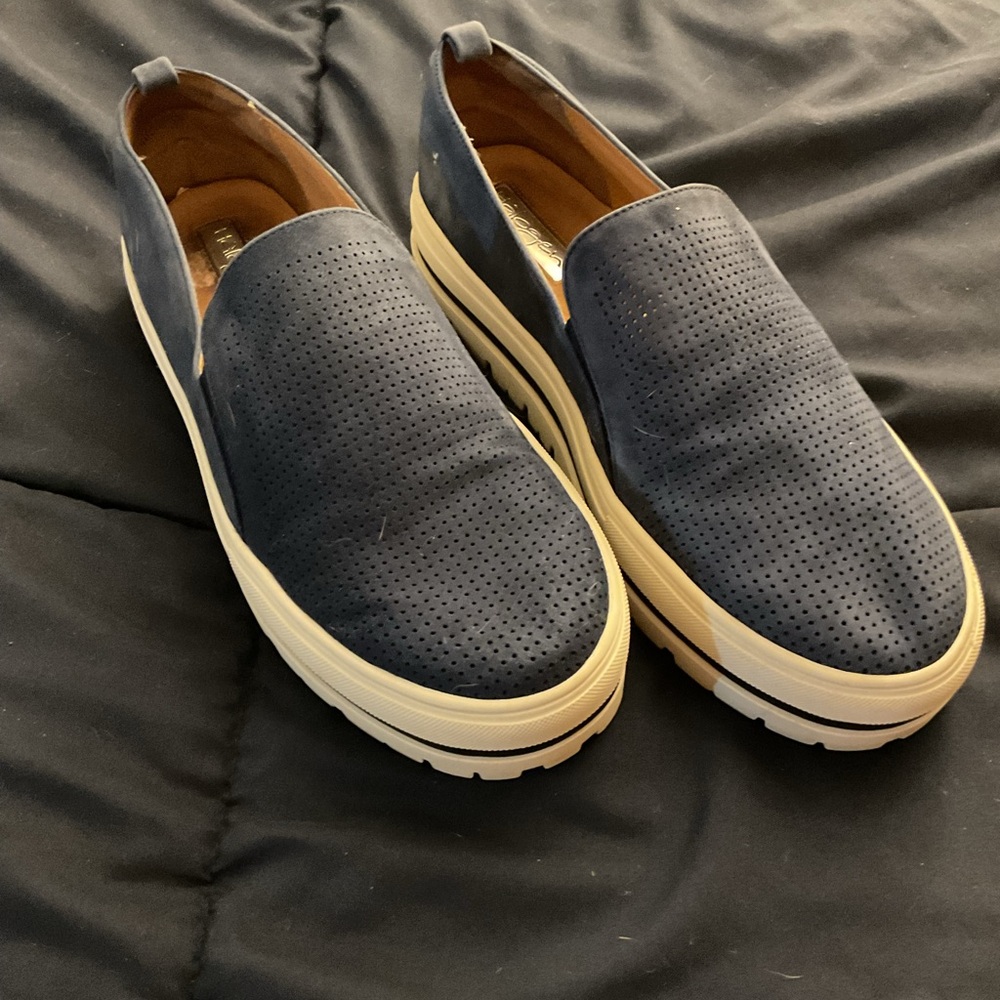 Halogen Navy Blue Suede slip on loafers